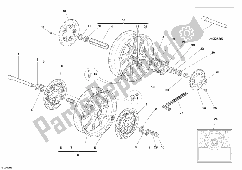 Todas las partes para Ruedas de Ducati Superbike 749 Dark 2005